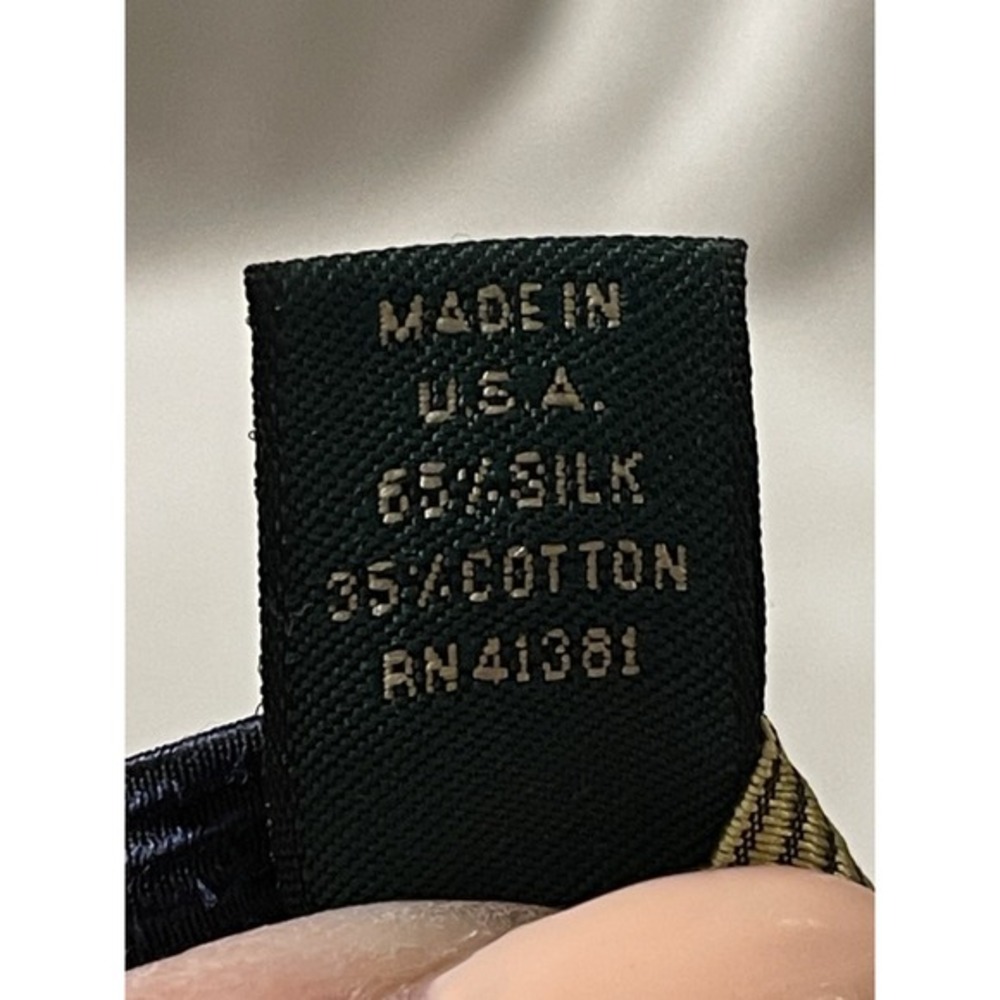 Lauren Ralph Lauren Men's Striped Tie Made By Hand in USA Silk Blend Yellow Blue - Picture 5 of 5